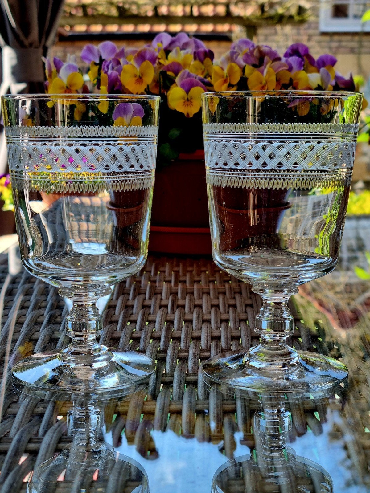 2 ANTIEK FRANS BACCARAT KRISTALLEN WIJNGLAZEN ROND 1900, Ophalen of Verzenden
