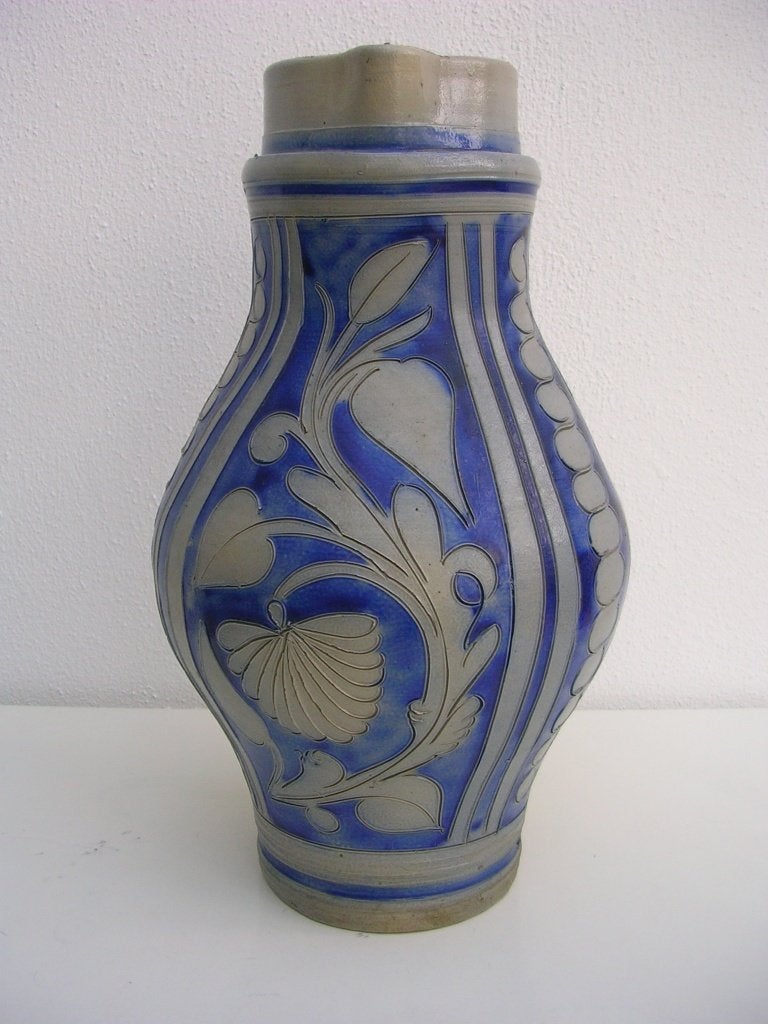 Steengoed Keulse kruik gekerfde deco, Westerwald, 19e eeuw, Ophalen
