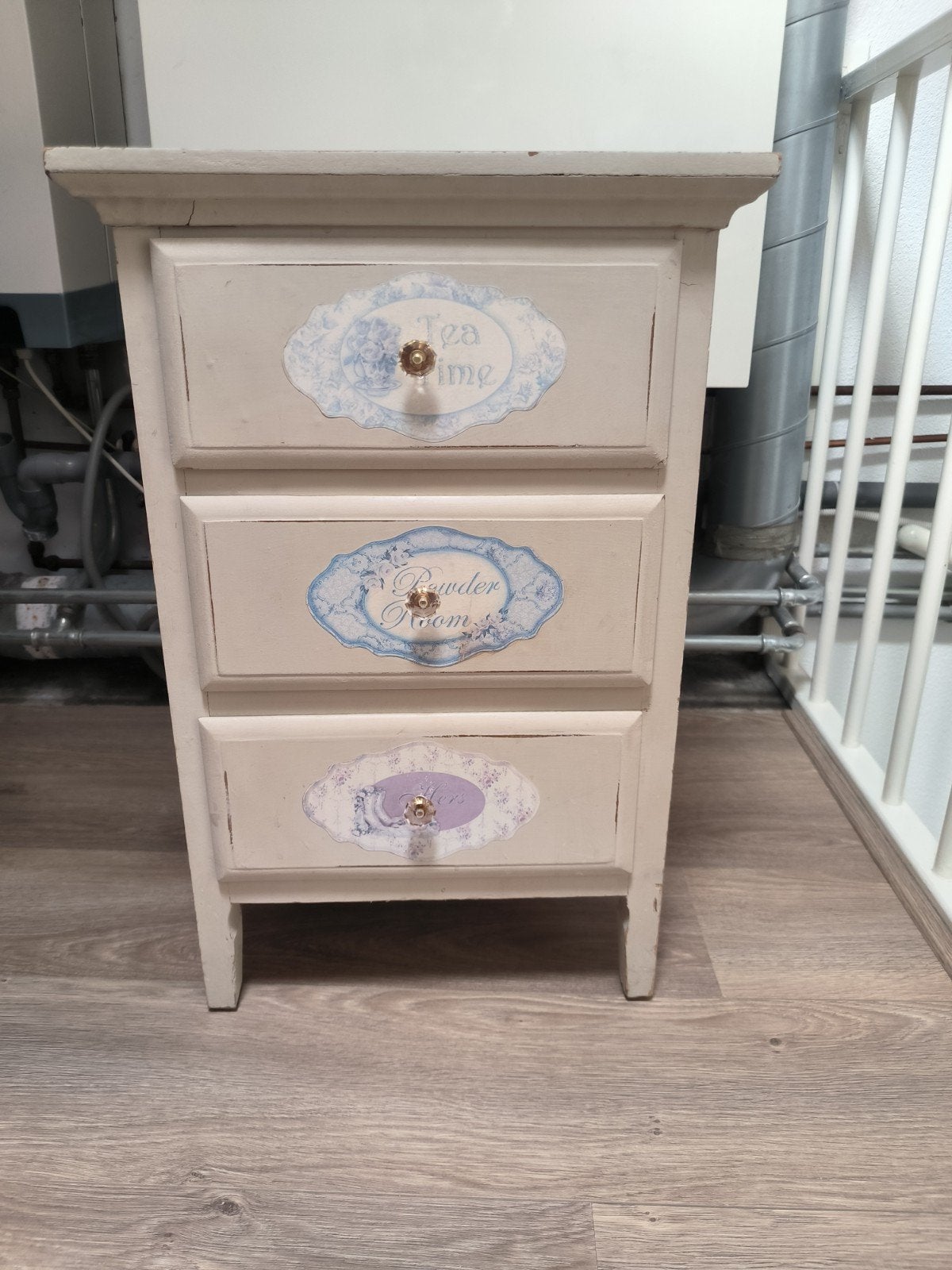 Vintage ladekastje met 3 laden - Shabby Chic stijl, Ophalen, Minder dan 50 cm, Gebruikt, 3 of 4 laden