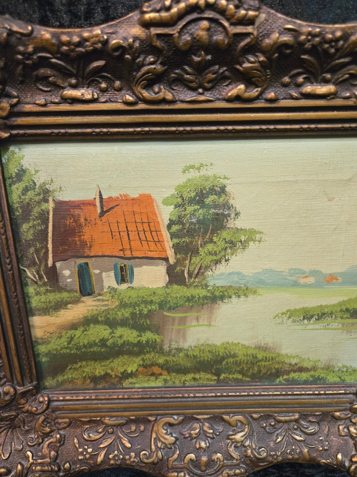 Twee charmante landschapsschilderijen in baroklijsten, Paneel, Realistisch, Ophalen of Verzenden, Origineel werk