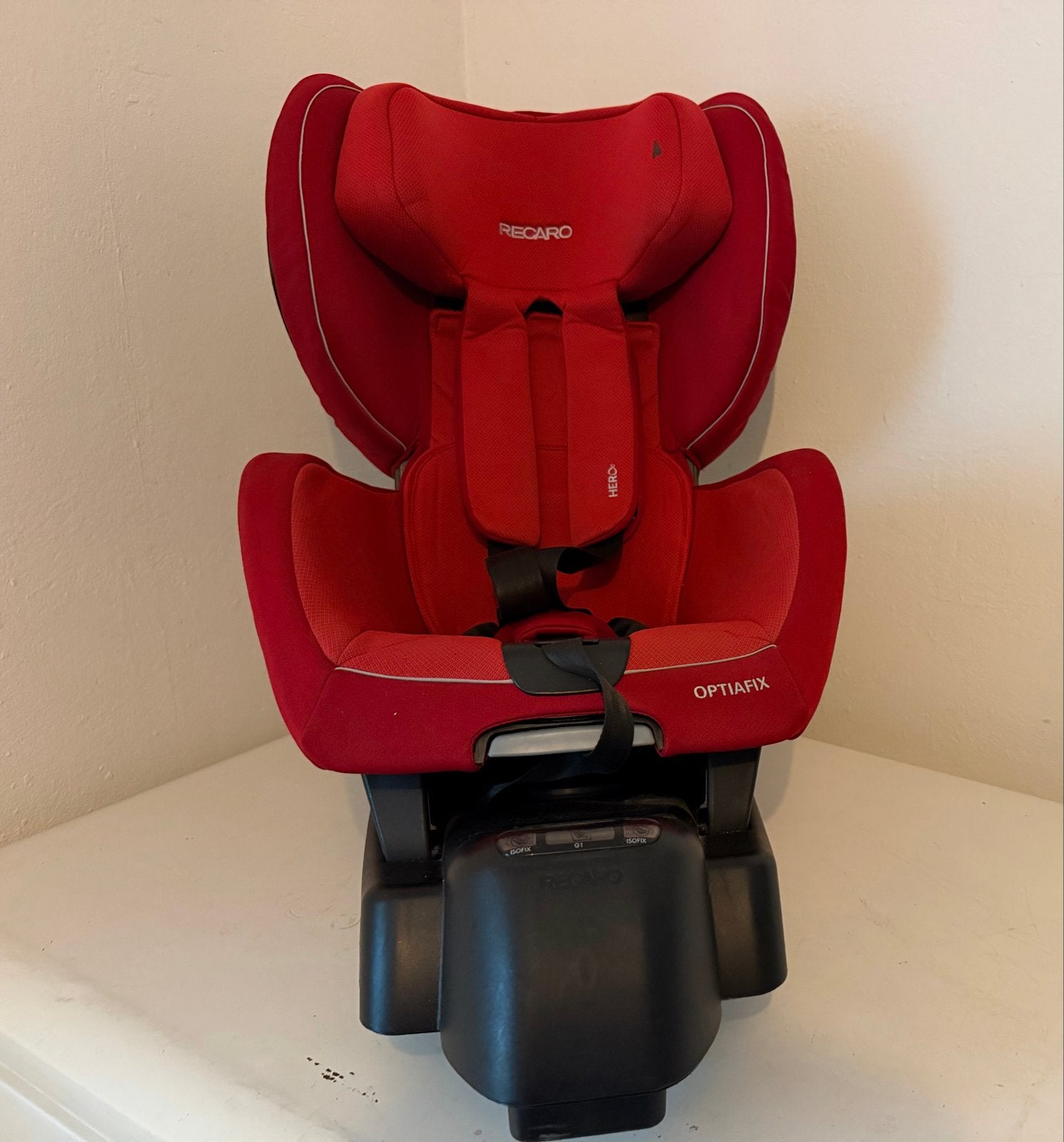 Recaro Optiafix autostoel - Rood, Isofix, 9-18 kg, Kinderen en Baby's, Overige merken, Gebruikt, Ophalen of Verzenden, Isofix