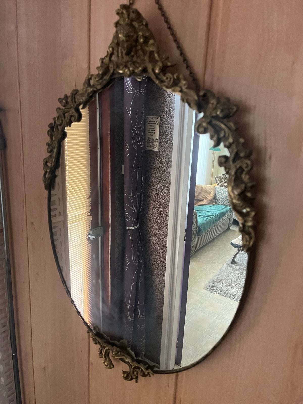 Prachtige vintage wandspiegel met sierlijke lijst, Ophalen, Ovaal, Minder dan 50 cm, Minder dan 100 cm