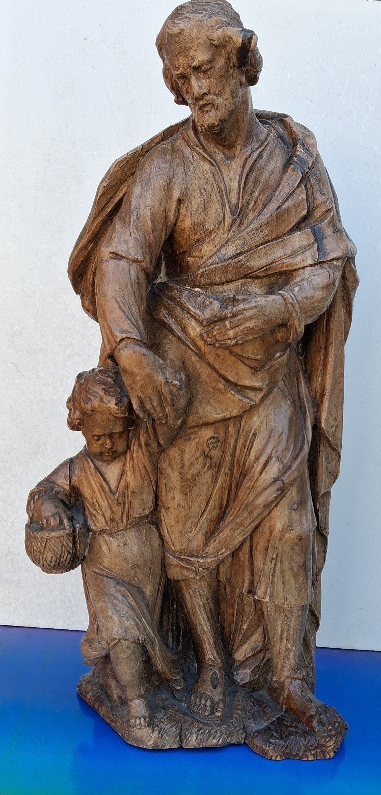 SINT JOZEF. Ca 1400-1600. Eikenhout. 43 cm. * Zie tekst., Houtsnijwerk, Ophalen of Verzenden, Handgemaakt, 20 - 50 cm