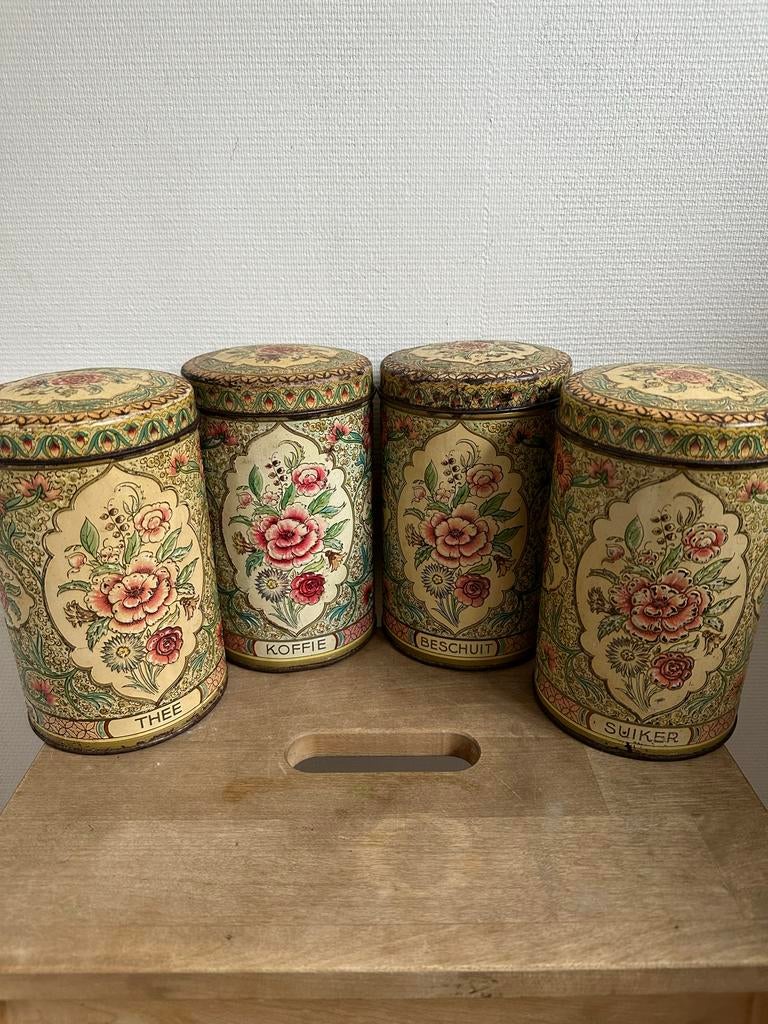 Vintage Verblifa voorraadbussen met bloemmotief, Ophalen of Verzenden