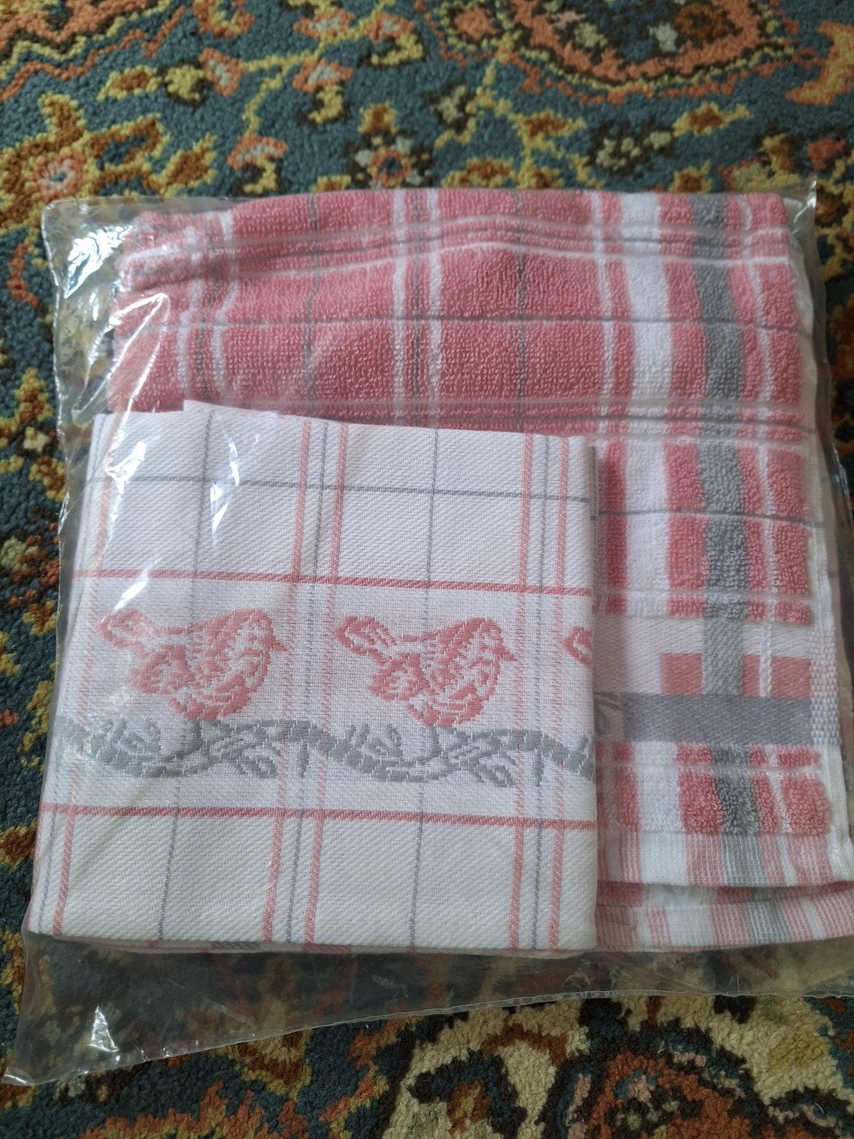 Vintage Jorzolino theedoek handdoek set, nieuw, vogeltjes, Antiek en Kunst, Antiek | Kleden en Textiel, Ophalen of Verzenden