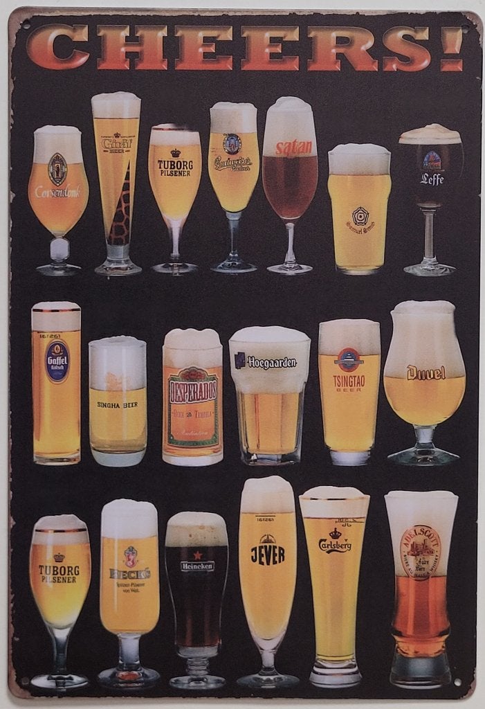Bier glazen cheers merken reclamebord van metaal wandbord, Verzamelen, Biermerken, Ophalen of Verzenden, Nieuw, Reclamebord, Plaat of Schild