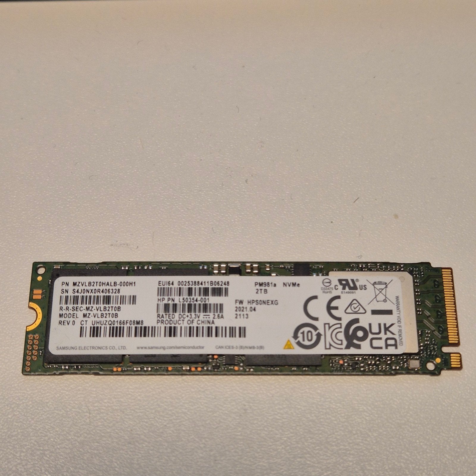 Samsung PM981A 2TB Nvme SSD 2280, Computers en Software, Intern, 2TB, Gebruikt, Verzenden