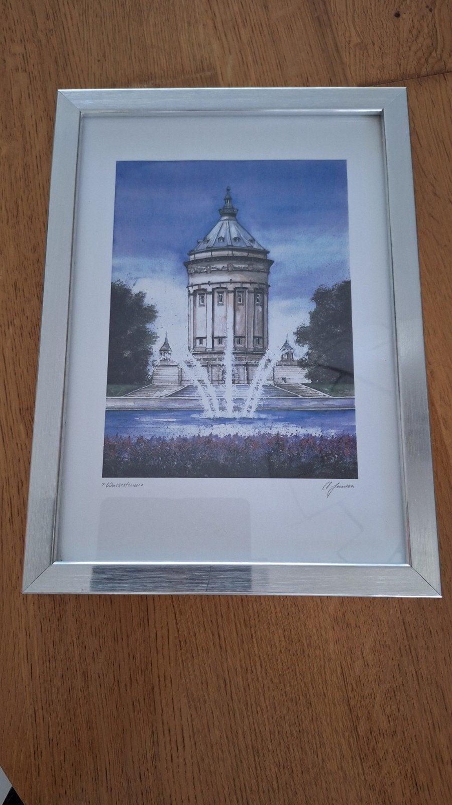 Ingelijste print van de watertoren van Mannheim, Huis en Inrichting, Minder dan 50 cm, Ophalen of Verzenden, 5 – 50, Print