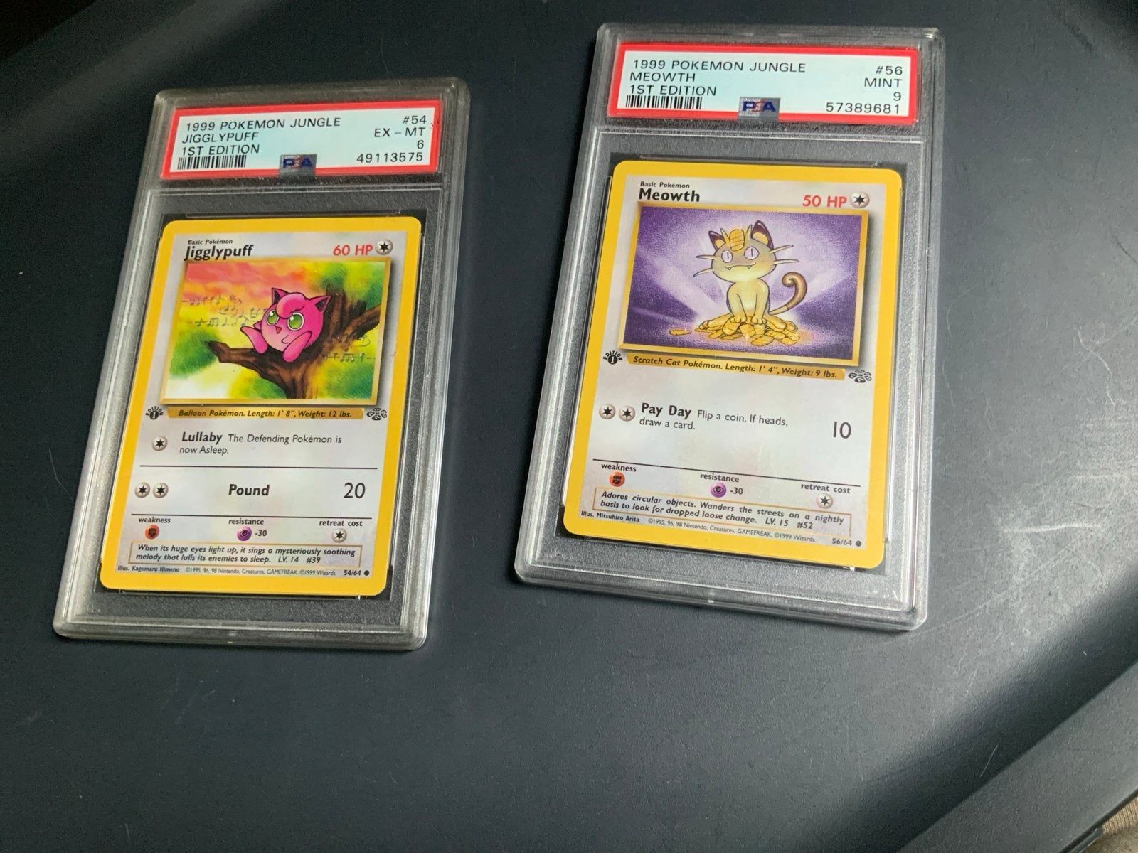Pokémon Jungle 1st Edition Jigglypuff & Meowth PSA Graded, Ophalen, Nieuw, Meerdere kaarten