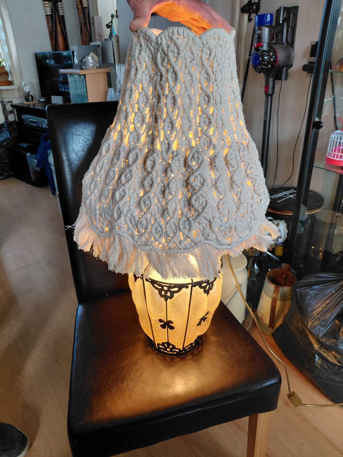 Vintage macramé tafellamp met sfeervol licht, Ophalen, Gebruikt, Vintage, Bohemian, Retro