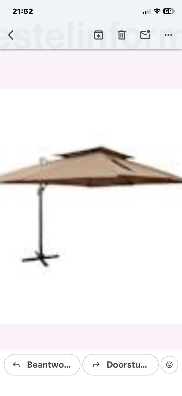 Taupe kleurige zweefparasol van Vida XL, Tuin en Terras, Parasols, Ophalen, Kantelbaar, 3 tot 4 meter, Zweefparasol