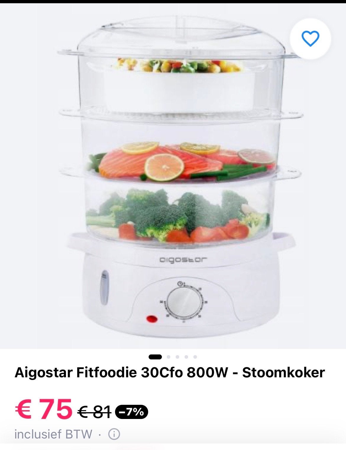 Aigostar Fitfoodie 30Cfo 800W Stoomkoker - used, Ophalen, Nieuw, Stoomreiniger