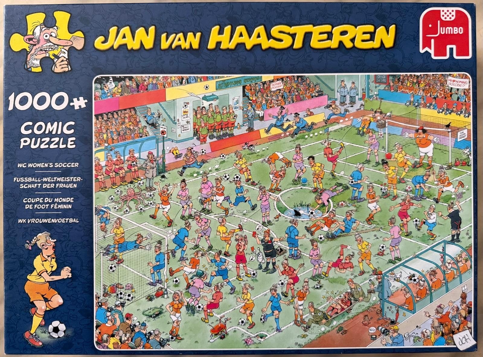 Jan van Haasteren puzzel 1000 stukjes "WK Vrouwenvoetbal", Ophalen of Verzenden, 500 t/m 1500 stukjes, Zo goed als nieuw