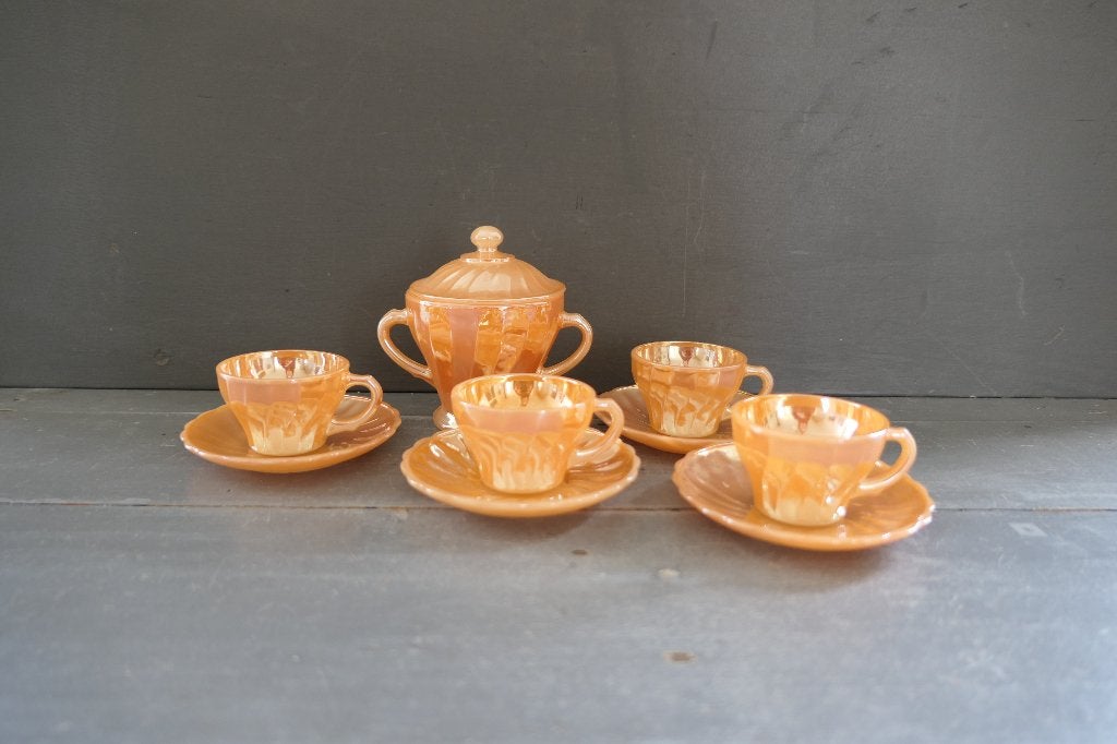 Vintage Anchor Hocking Fire King kop en schotel 4 x espresso, Verzenden