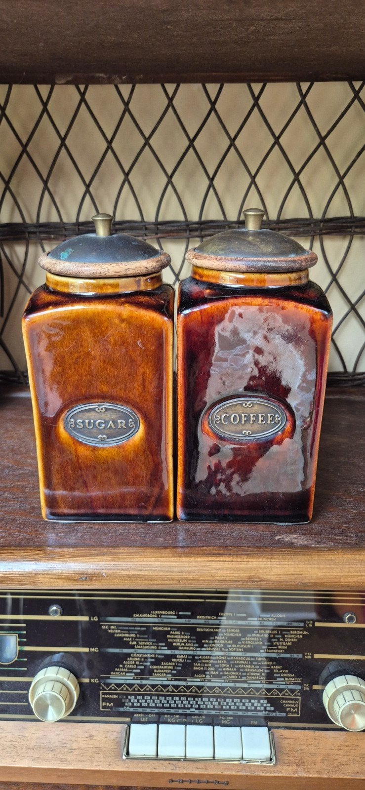 Vintage Keramische Voorraadpotten - Koffie & Suiker, Antiek en Kunst, Ophalen of Verzenden