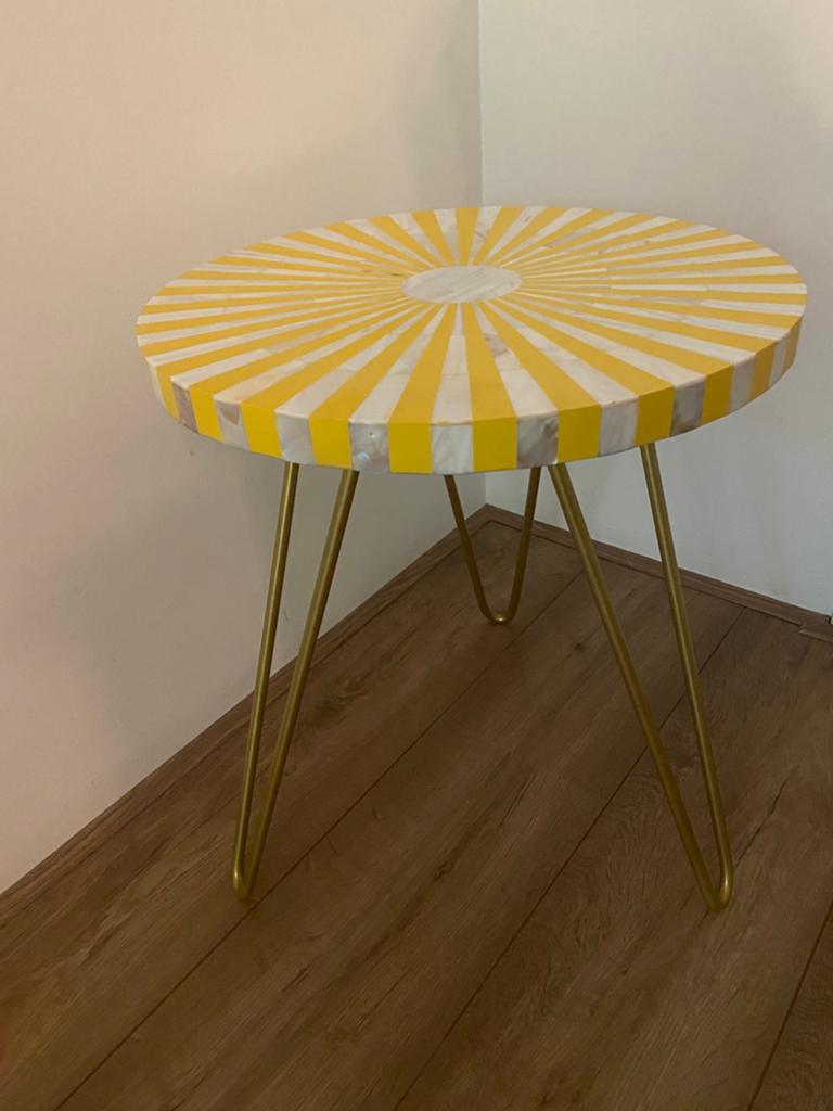 Bone Inlay bijzettafel 41x41 cm rond NIEUW goudkleurige poot, 45 tot 60 cm, Minder dan 55 cm, Rond, Nieuw