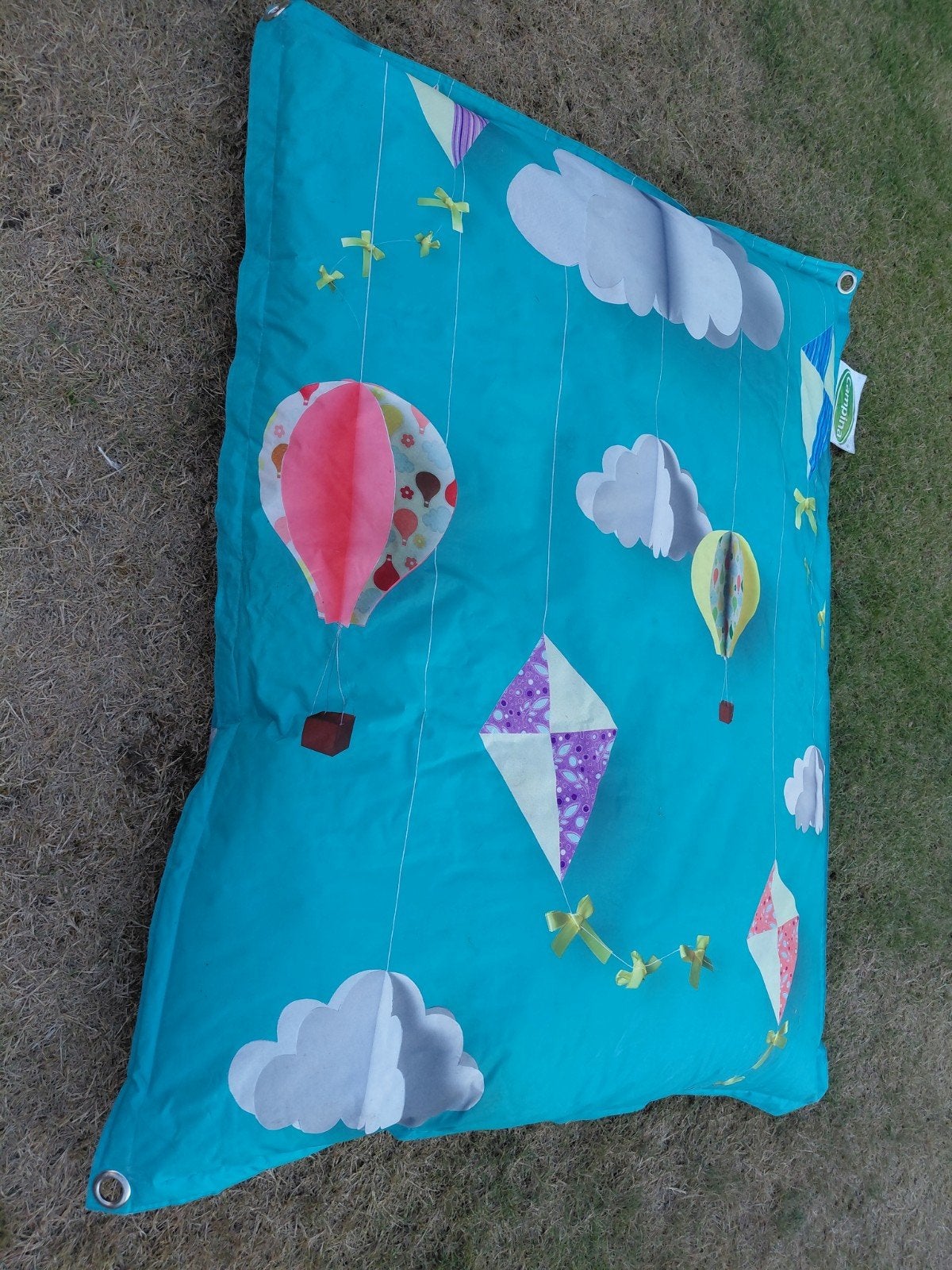 Grote zitzak met vrolijke luchtballon en vlieger print, Huis en Inrichting, Zitzakken, Ophalen of Verzenden, Gebruikt, Meerkleurig