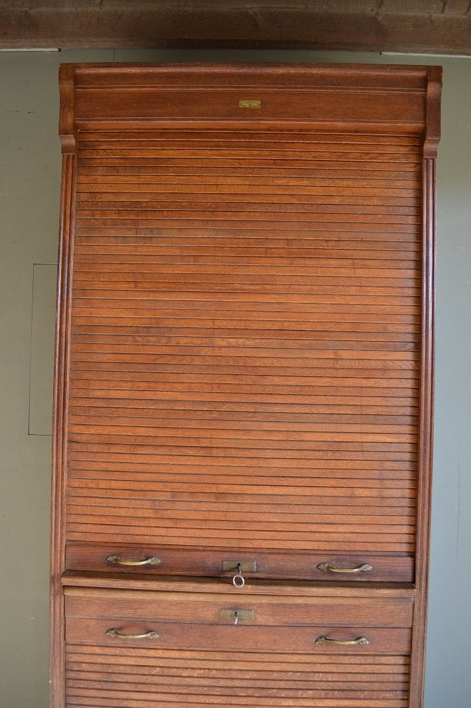 Prachtige antieke eiken houten archiefkast, rolluikkast., Verzenden