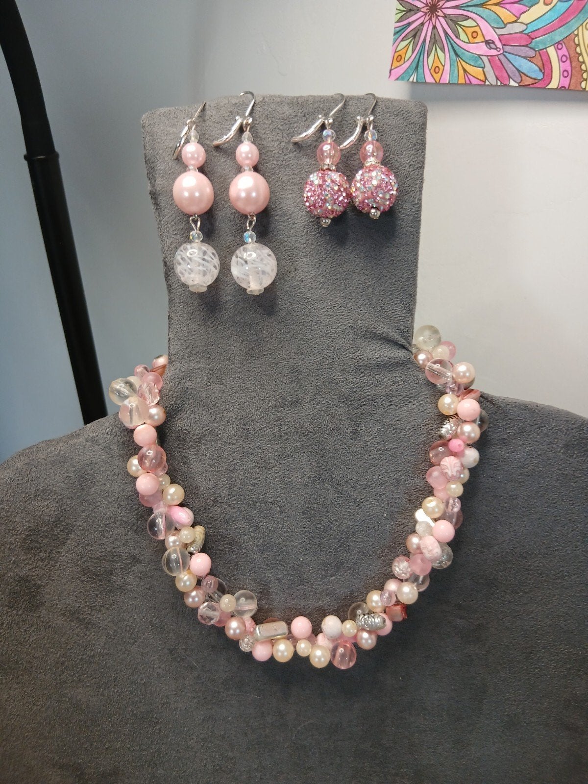 Roze Parel & Glitter Sieradenset: Speels of Klassiek, Overige materialen, Met strass, Nieuw, Ophalen of Verzenden