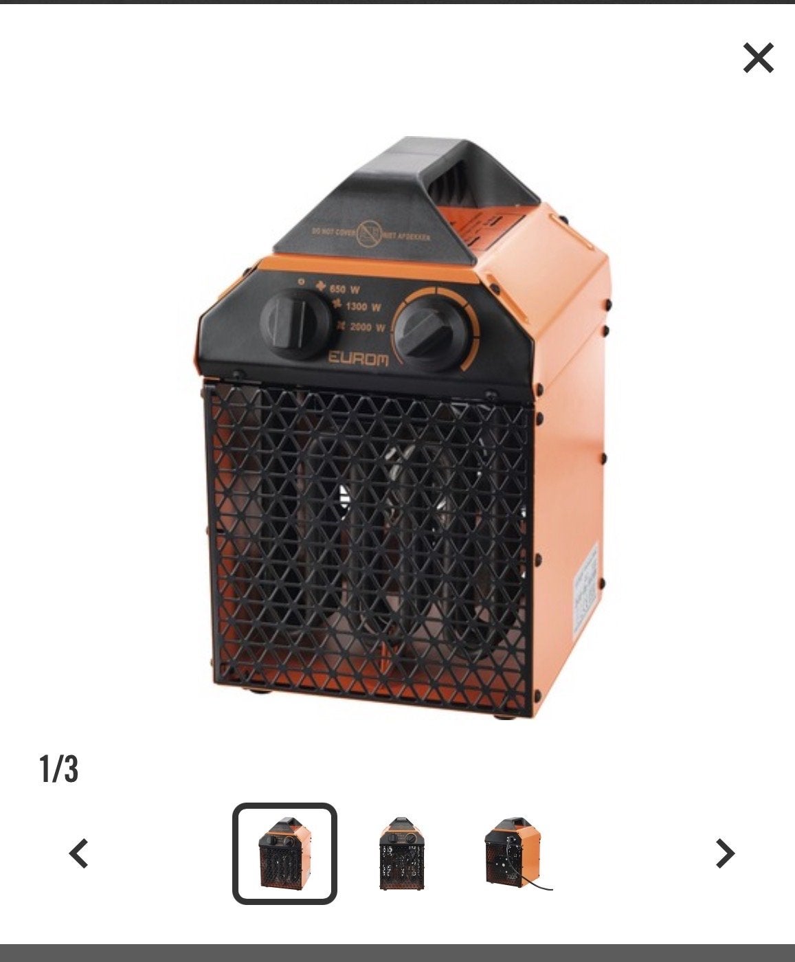 Eurom Bouwventilator Kachel 2000W, Doe-het-zelf en Verbouw, 30 tot 80 cm, Gebruikt, Kachel, Minder dan 60 cm