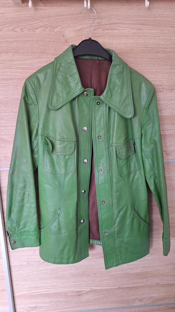 Vintage groene leren jas maat M, Ophalen of Verzenden