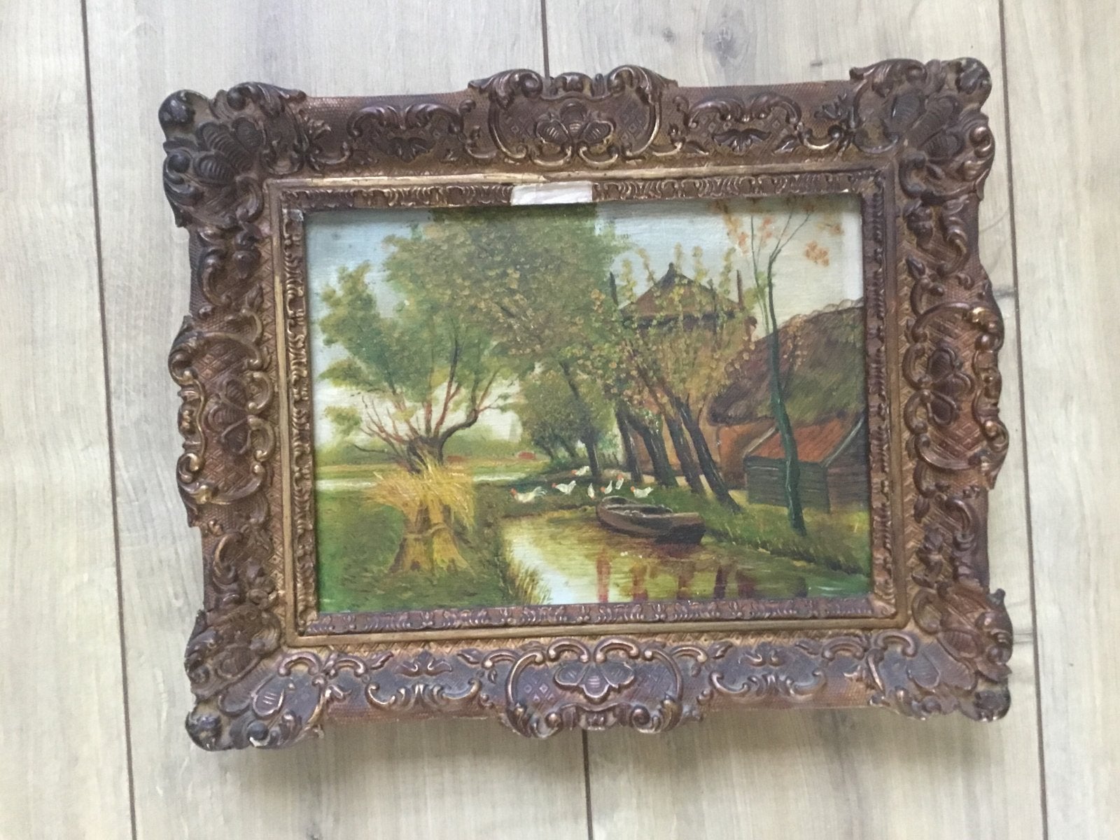 Oud Hollands Landschap Schilderij met Boerderij en Water, Antiek en Kunst, Kunst | Schilderijen | Klassiek, Paneel, Oud hollands