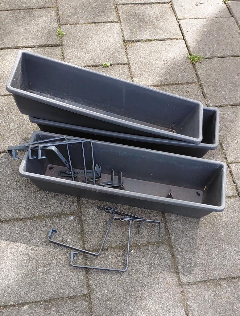 balkonbakken (3 stuks incl. haken), Tuin en Terras, Bloembakken en Plantenbakken, Ophalen, Kunststof, Gebruikt, Minder dan 30 cm