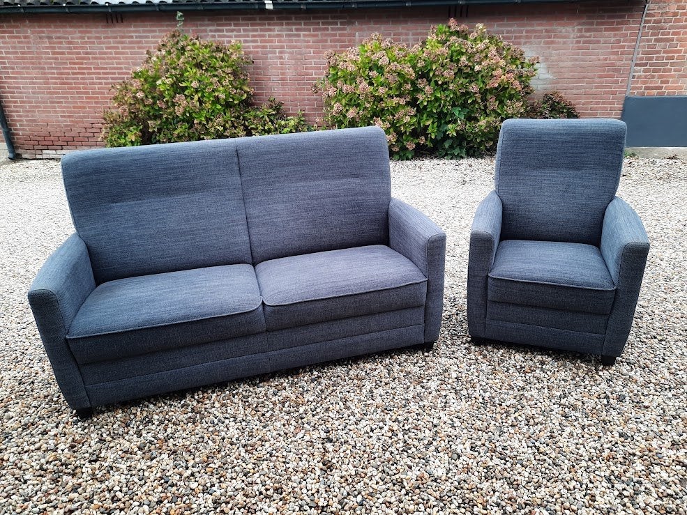 Bankstel, bestaande uit 2-zitsbank en fauteuil, Gebruikt, 150 tot 200 cm, Driepersoons, 75 tot 100 cm