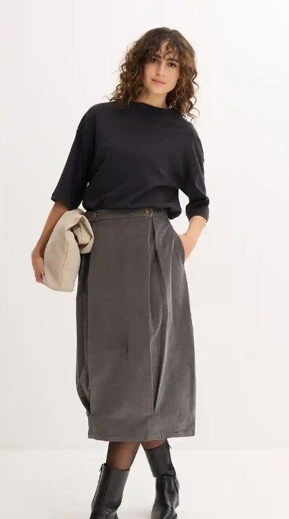 corduroy rok met plooien grijs maat 52  retro vintage gothic, Bonprix, Maat 46/48 (XL) of groter, Nieuw, Ophalen of Verzenden