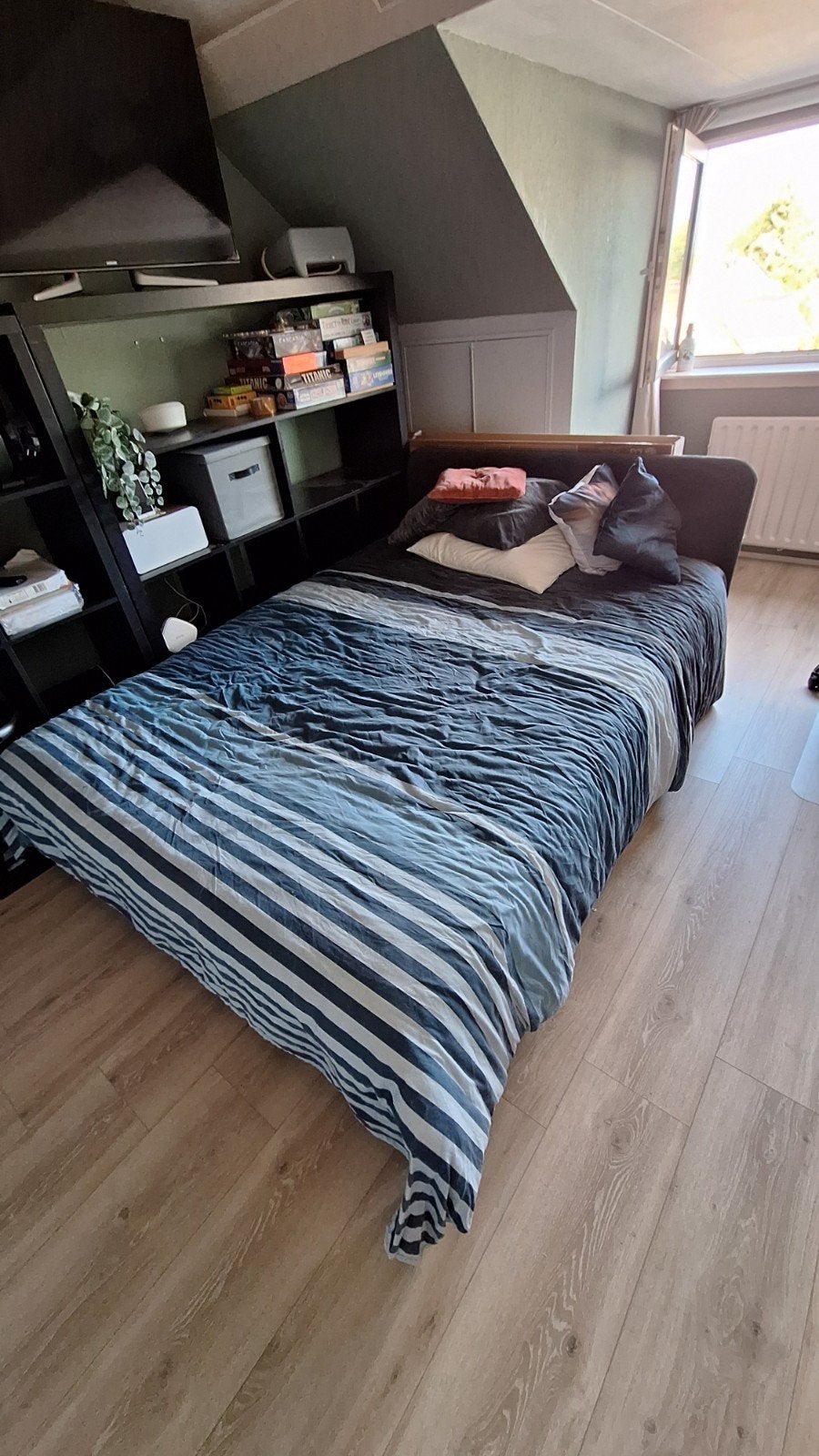 Tweepersoonsbed Ikea Slattum met lattenbodem, Ophalen, Gebruikt, Zwart, Tweepersoons