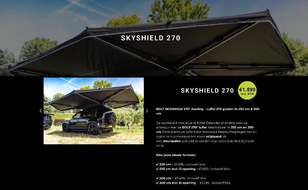 Bolt skyshield  Luifel 270 graden te koop -200cm-, Ophalen, Zo goed als nieuw