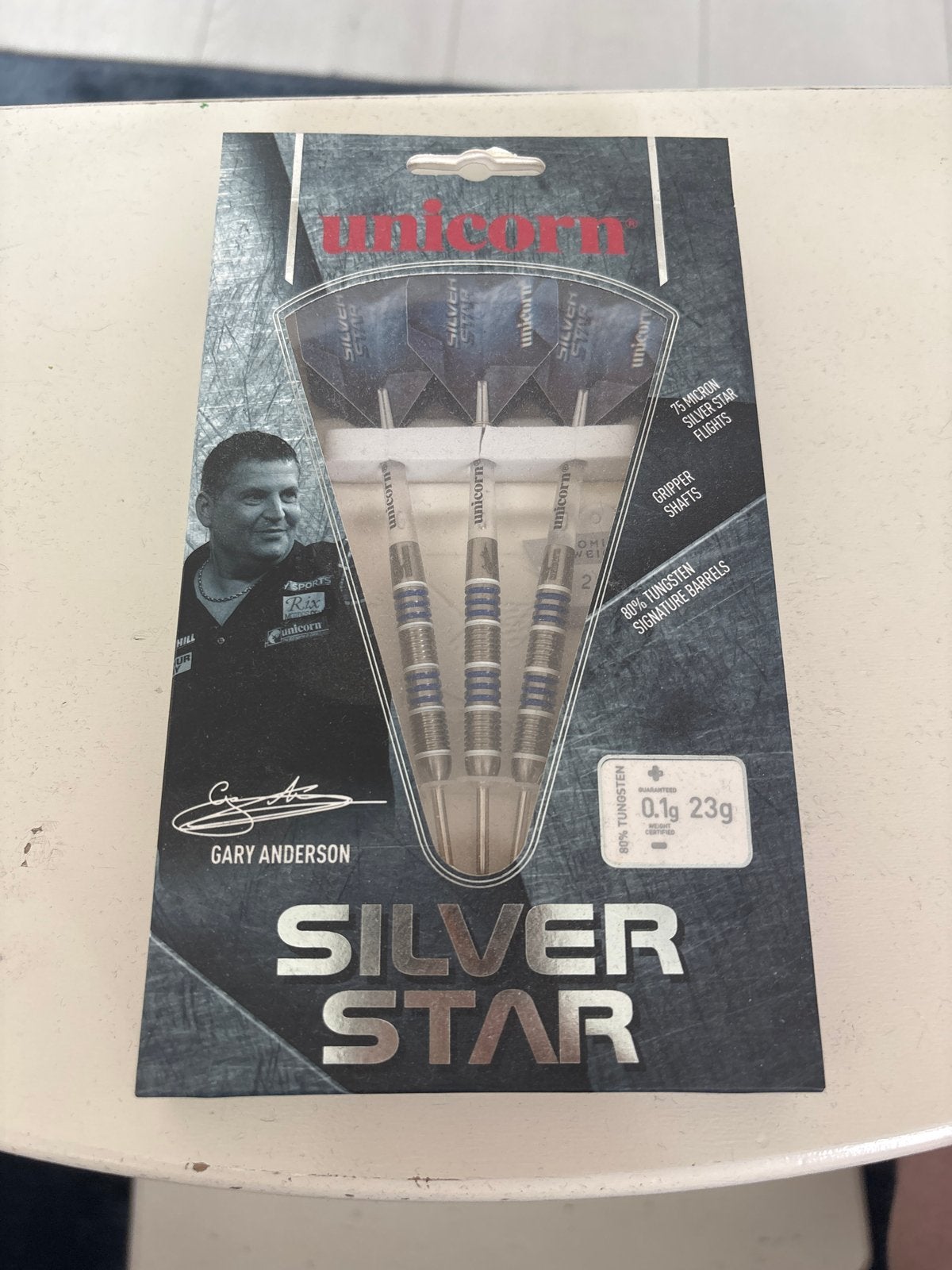 Unicorn Gary Anderson Silver Star Darts 23g - Nieuw in doos, Ophalen of Verzenden, Nieuw, Pijlen