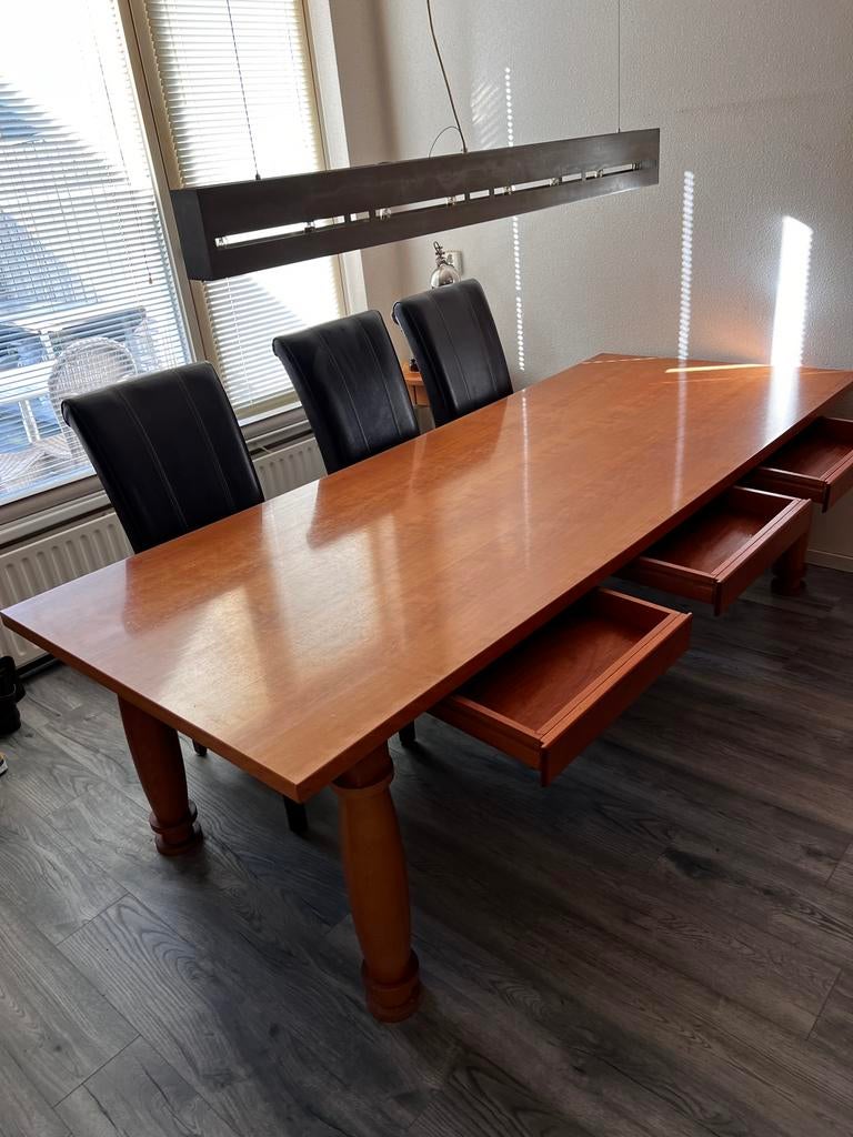 Mooie houten eettafel 250x100cm met lades, Ophalen, 200 cm of meer, 50 tot 100 cm, Zo goed als nieuw