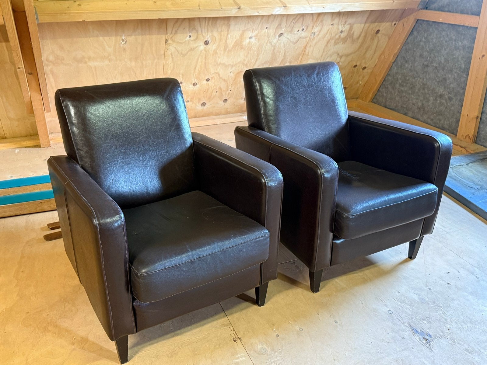 Set van 2 bruine leren fauteuils stoel stoelen bank, Gebruikt, Ophalen of Verzenden, 50 tot 75 cm, Leer