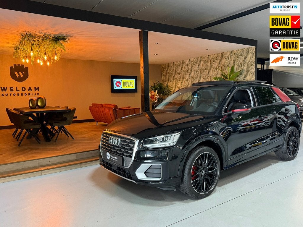 Audi Q2 2.0 TFSI Quattro Sport|Black on Black|Carplay|Groot, Auto's, Audi, Automaat, Stof, Gebruikt, Zwart
