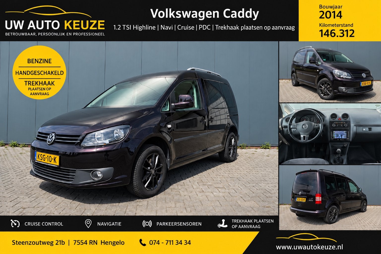 Volkswagen Caddy Combi 1.2 TSI Highline ZELDZAAM alcantara, Dealer onderhouden, 730 kg, Zwart, Bedrijf