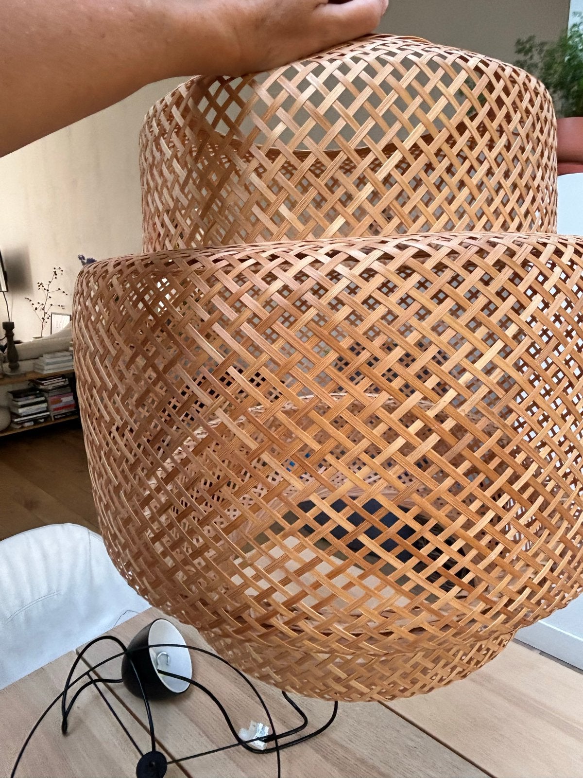 IKEA SINNERLIG Hanglamp Bamboe Handgemaakt 50 cm, Ophalen, Zo goed als nieuw, Natuurlijk materiaal, E27 (groot)