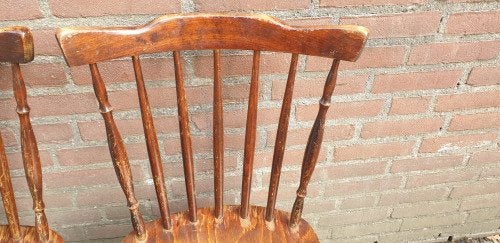 stoelen met spijlen retro van hout 2 stuks, Ophalen of Verzenden