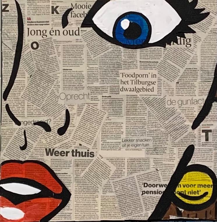 Popart op Krant - Verbaasd, Ophalen, Nieuw, Schilderij, 50 tot 75 cm