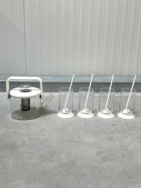 Bodum theepot glazen set Carsten Jorgensen jaren 80 vintage, Bodum, Bodum, Ophalen of Verzenden, Zo goed als nieuw
