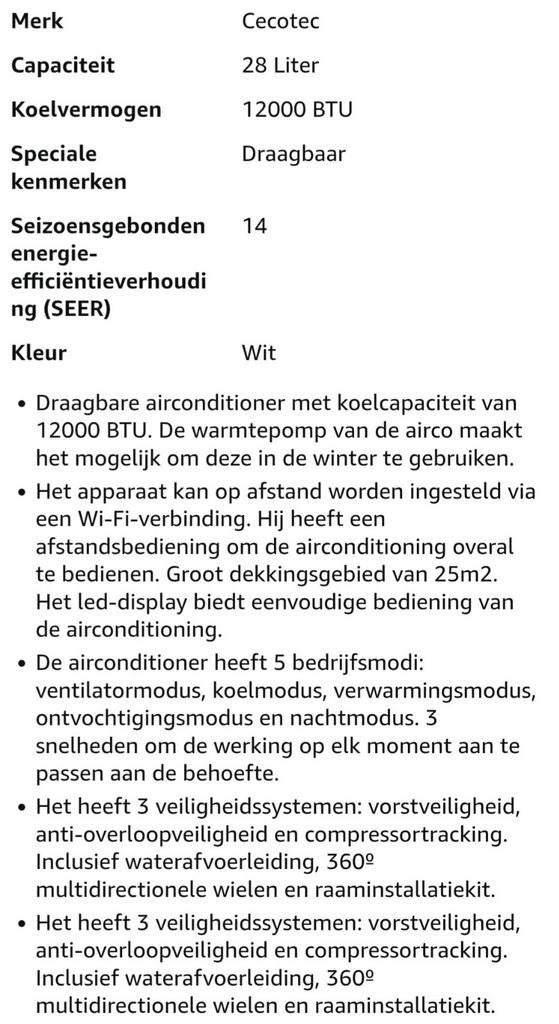 Cecotec Force Clima 12750 Cold&Warm Connected Airco, Ophalen