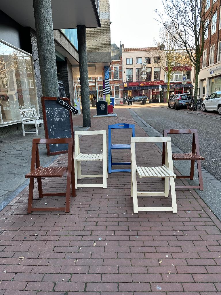 Vintage design Aldo Jacober klapstoelen, houten stoelen, Ophalen, Gebruikt, Overige kleuren, -