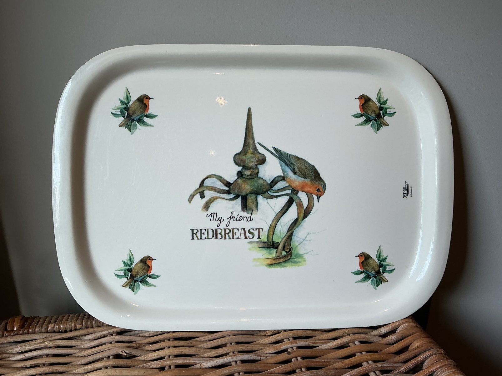 Vintage dienblad met Roodborstje, Ophalen of Verzenden, Zo goed als nieuw, Rechthoekig, Kunststof