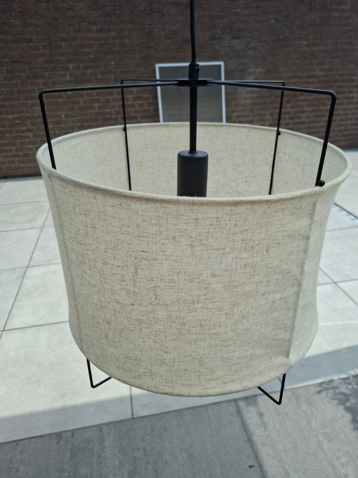 EGLO Bridekirk Hanglamp - Linnen & zwart staal, Ophalen, Industrieel, Modern, Scandinavisch, E27 (groot), Zo goed als nieuw