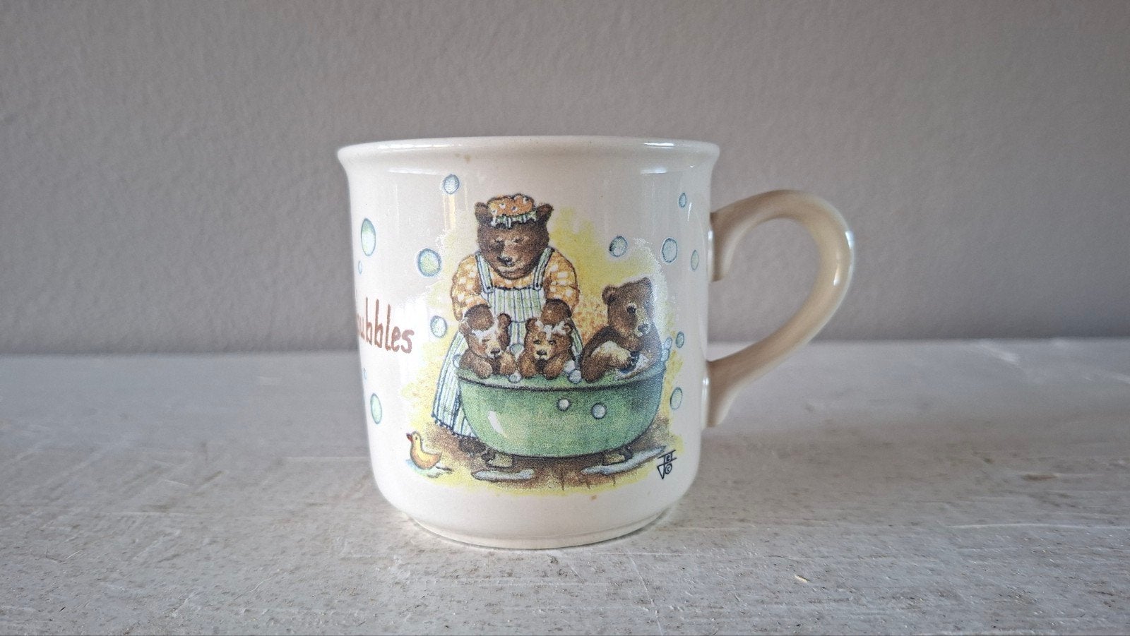 Vintage Douwe Egberts beren mok "Bubbles" - Jet ter Steege, Antiek en Kunst, Ophalen of Verzenden