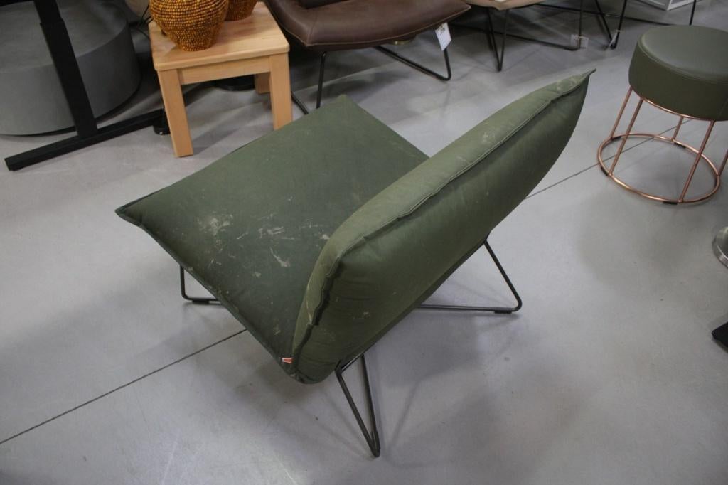 Stoere fauteuil EARL Jess metaal canvas legertent legergroen, Ophalen, 75 tot 100 cm, Zo goed als nieuw, Stof