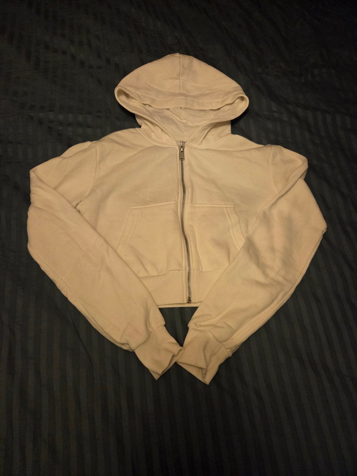 Crop hoodie met rits, Kleding | Dames, H&M, Wit, Ophalen of Verzenden, Zo goed als nieuw