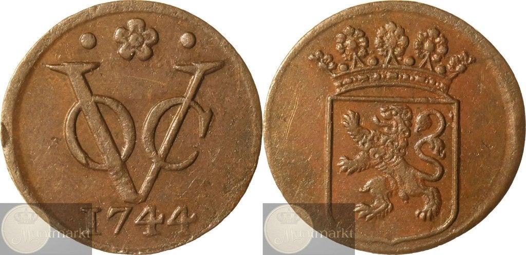 V.O.C. - Holland - Duit 1744 'Dordrecht', Ophalen of Verzenden, Vóór koninkrijk, Overige waardes, Losse munt