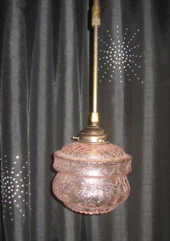 Art deco hanglamp; craquelé glas, Antiek en Kunst, Antiek | Lampen, Ophalen of Verzenden