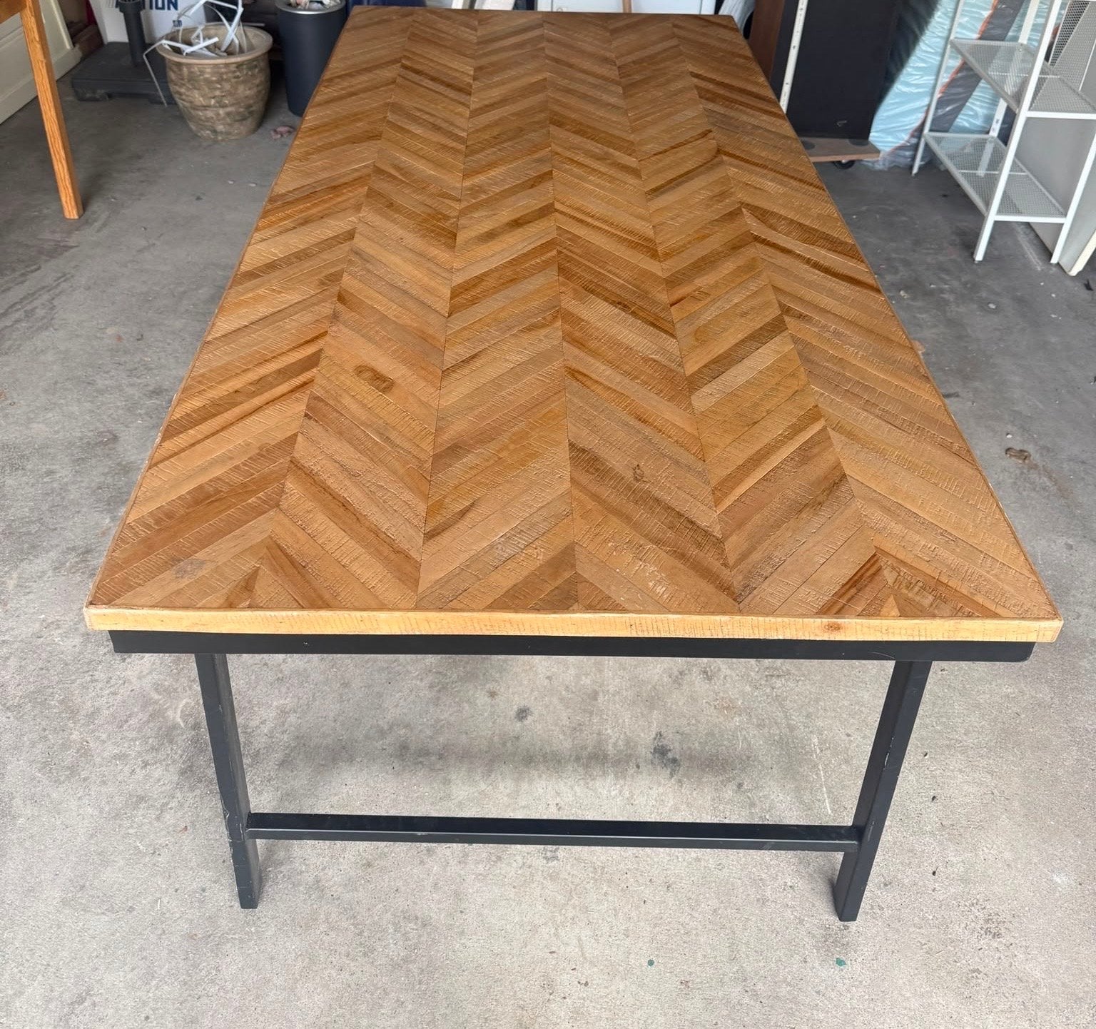 Herringbone eettafel - 180x90 - visgraat motief - teakhout, Huis en Inrichting, Tafels | Eettafels, Ophalen, 50 tot 100 cm, Zo goed als nieuw